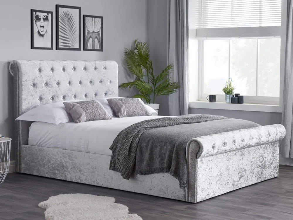 Birlea Furniture & Beds Birlea Sienna 4ft Small Double Steel Crushed Velvet Ottoman Bed Frame