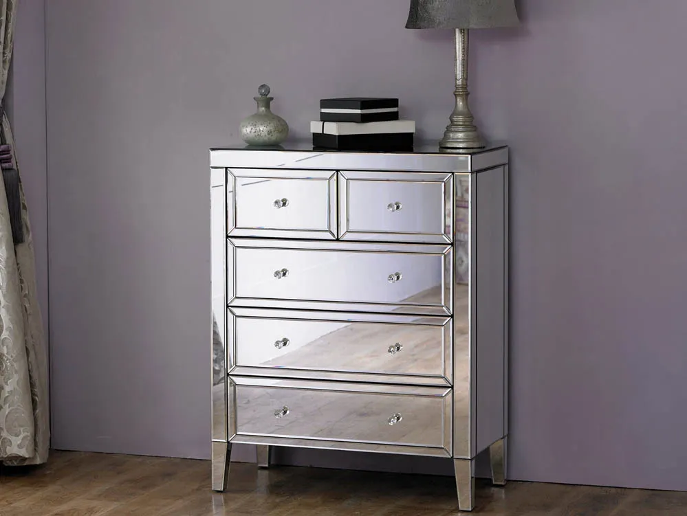 Birlea Furniture & Beds Birlea Valencia 3+2 Drawer Mirrored Chest of Drawers (Assembled)