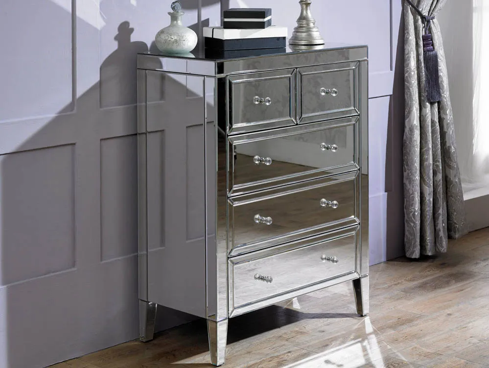 Birlea Furniture & Beds Birlea Valencia 3+2 Drawer Mirrored Chest of Drawers (Assembled)