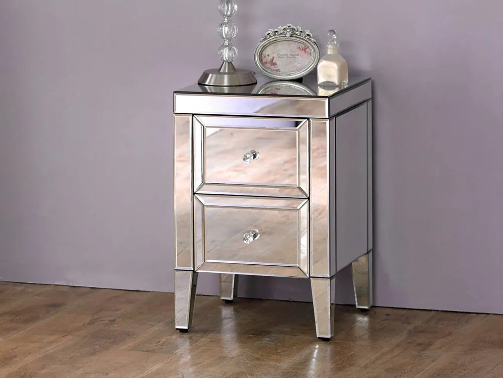 Birlea Furniture & Beds Birlea Valencia Mirrored 2 Drawer Bedside Table (Assembled)