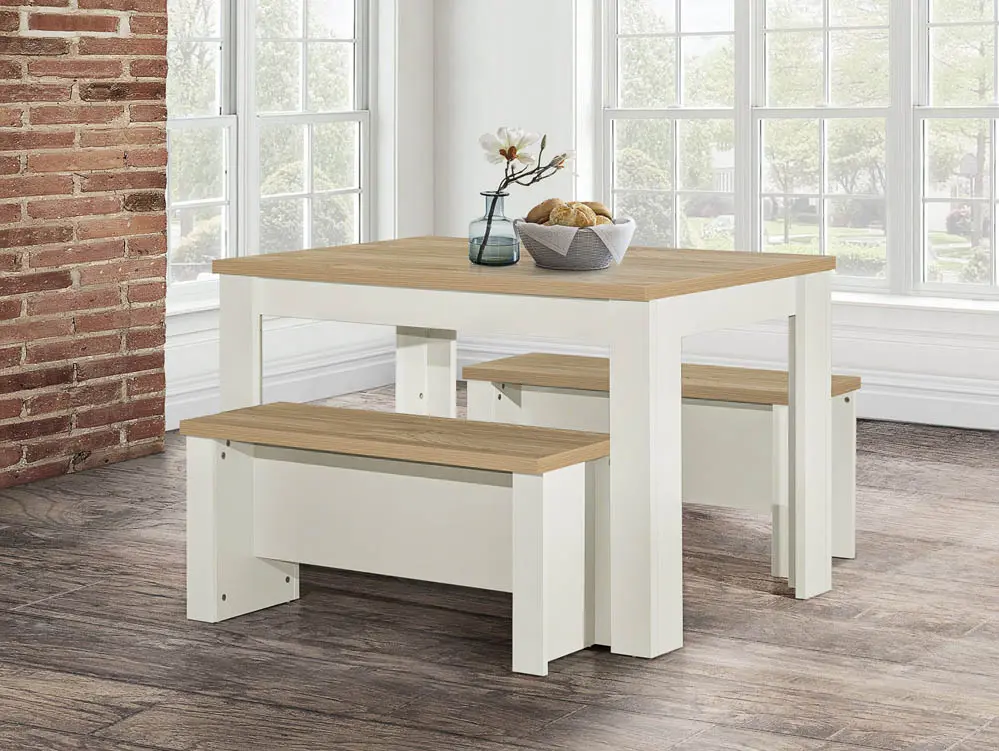 Birlea Furniture & Beds Birlea Highgate Cream and Oak Dining Table and 2 Bench Set