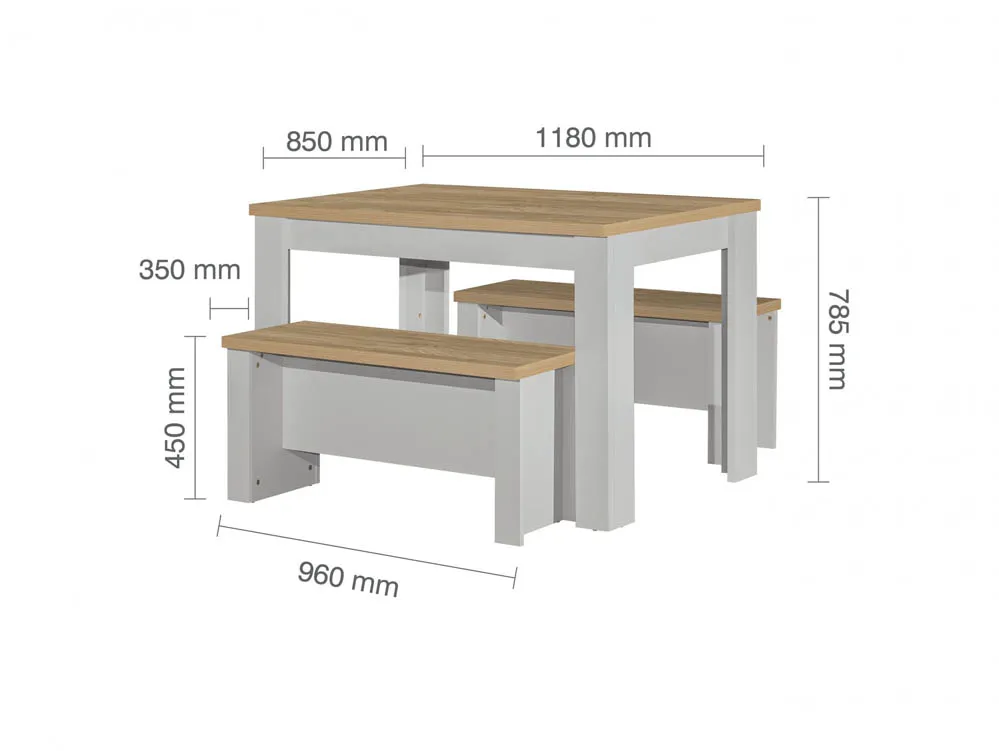 Birlea Furniture & Beds Birlea Highgate Grey and Oak Dining Table and 2 Bench Set