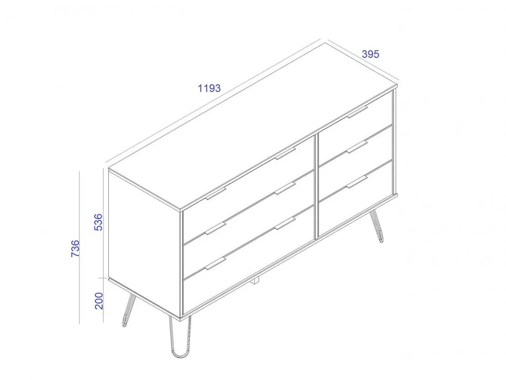 Core Products Core Augusta Grey 3+3 Drawer Wide Chest of Drawers