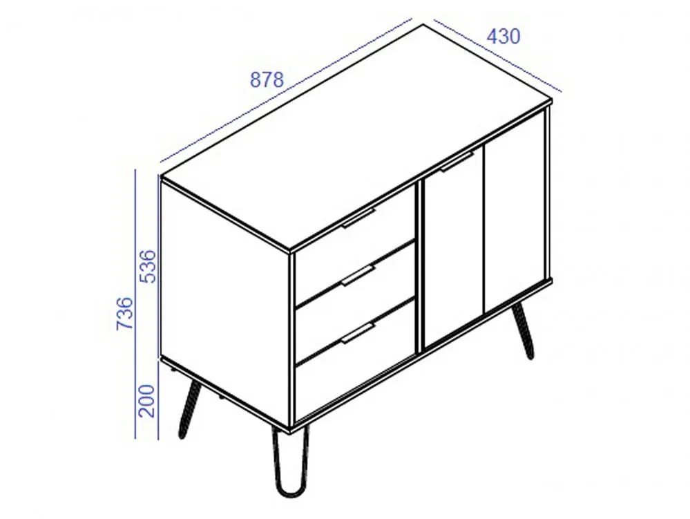 Core Products Core Augusta Waxed Pine Small Sideboard with 1 Door 3 Drawers