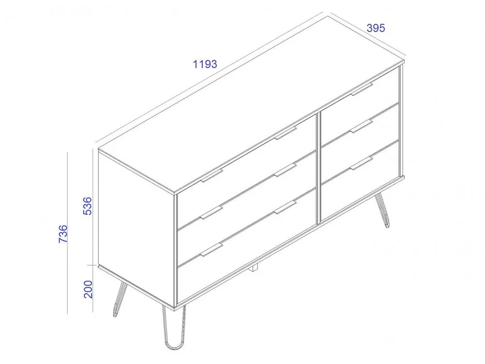 Core Products Core Augusta White 3+3 Drawer Wide Chest of Drawers