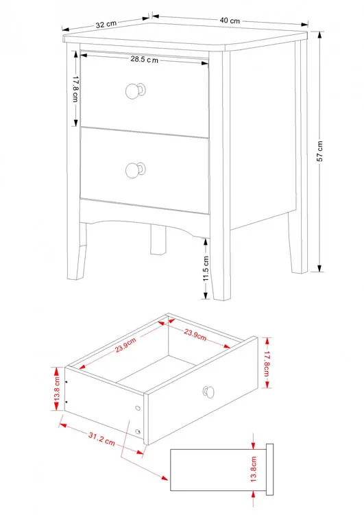 Core Products Core Como Light Grey 2 Drawer Bedside Table