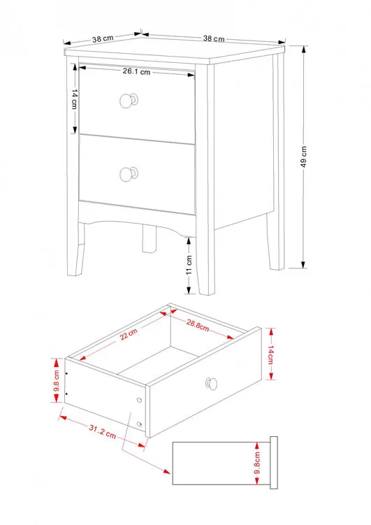 Core Products Core Como White 2 Petite Drawer Bedside Table