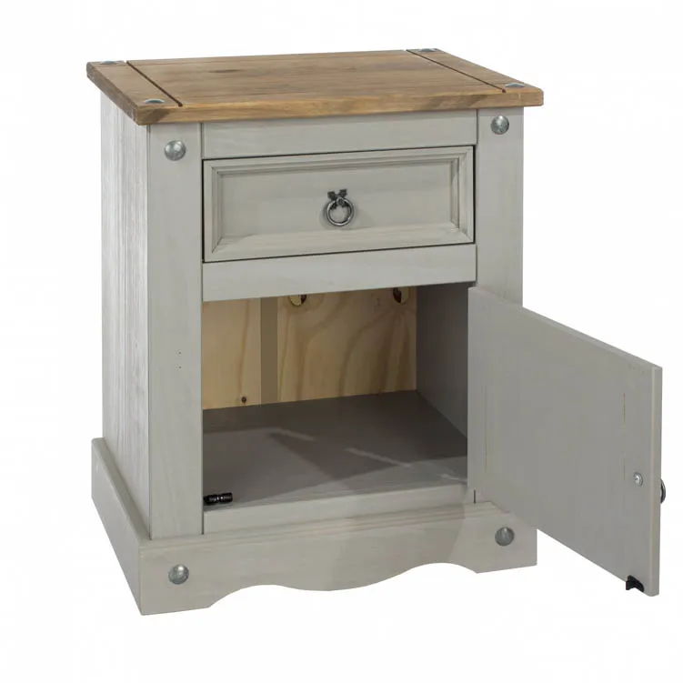 Core Products Core Corona Grey and Pine 1 Door 1 Drawer Bedside Table