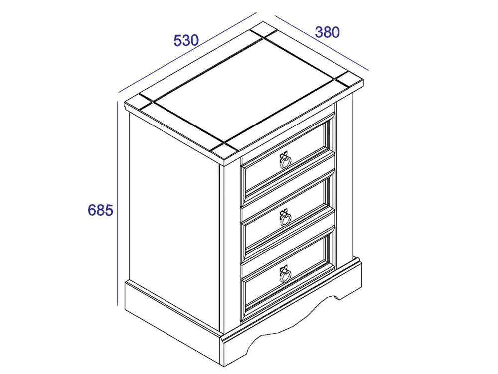 Core Products Core Corona Grey and Pine 3 Drawer Bedside Table