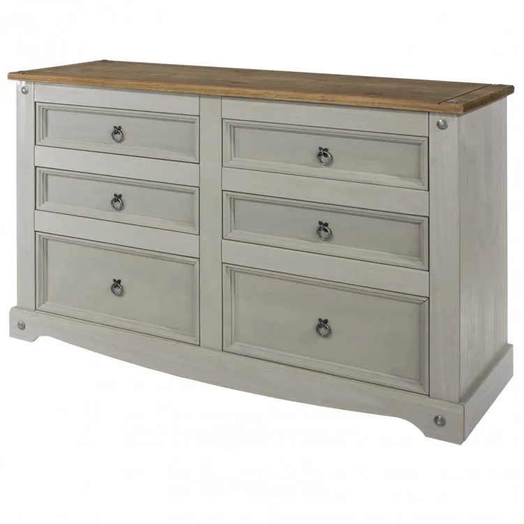 Core Products Core Corona Grey and Pine 3+3 Drawer Wide Chest of Drawers