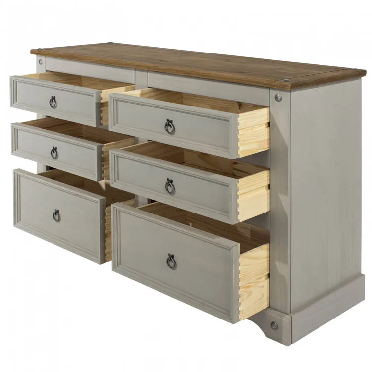 Core Products Core Corona Grey and Pine 3+3 Drawer Wide Chest of Drawers