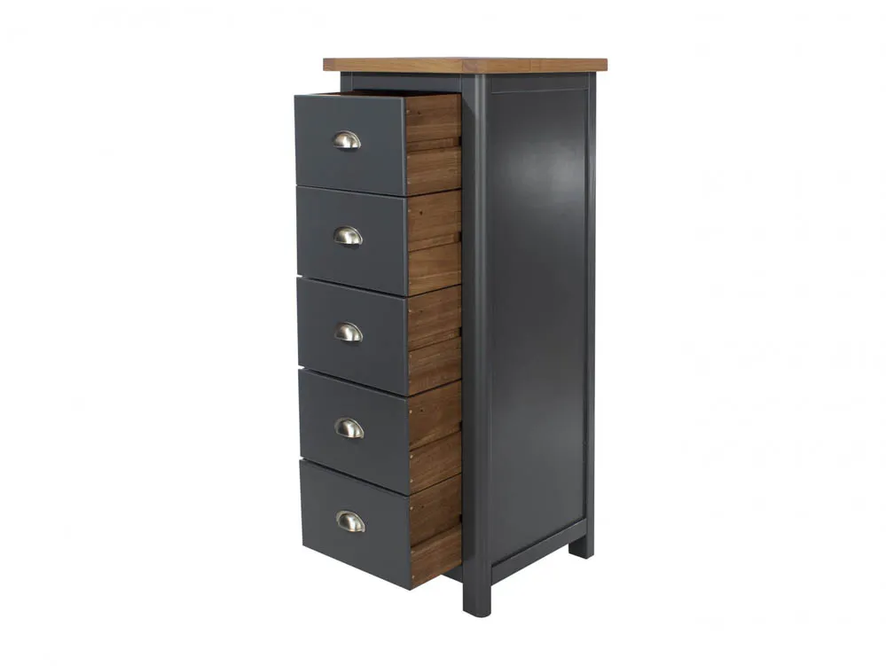 Core Products Core Dunkeld Midnight Blue and Oak 5 Drawer Narrow Chest of Drawers