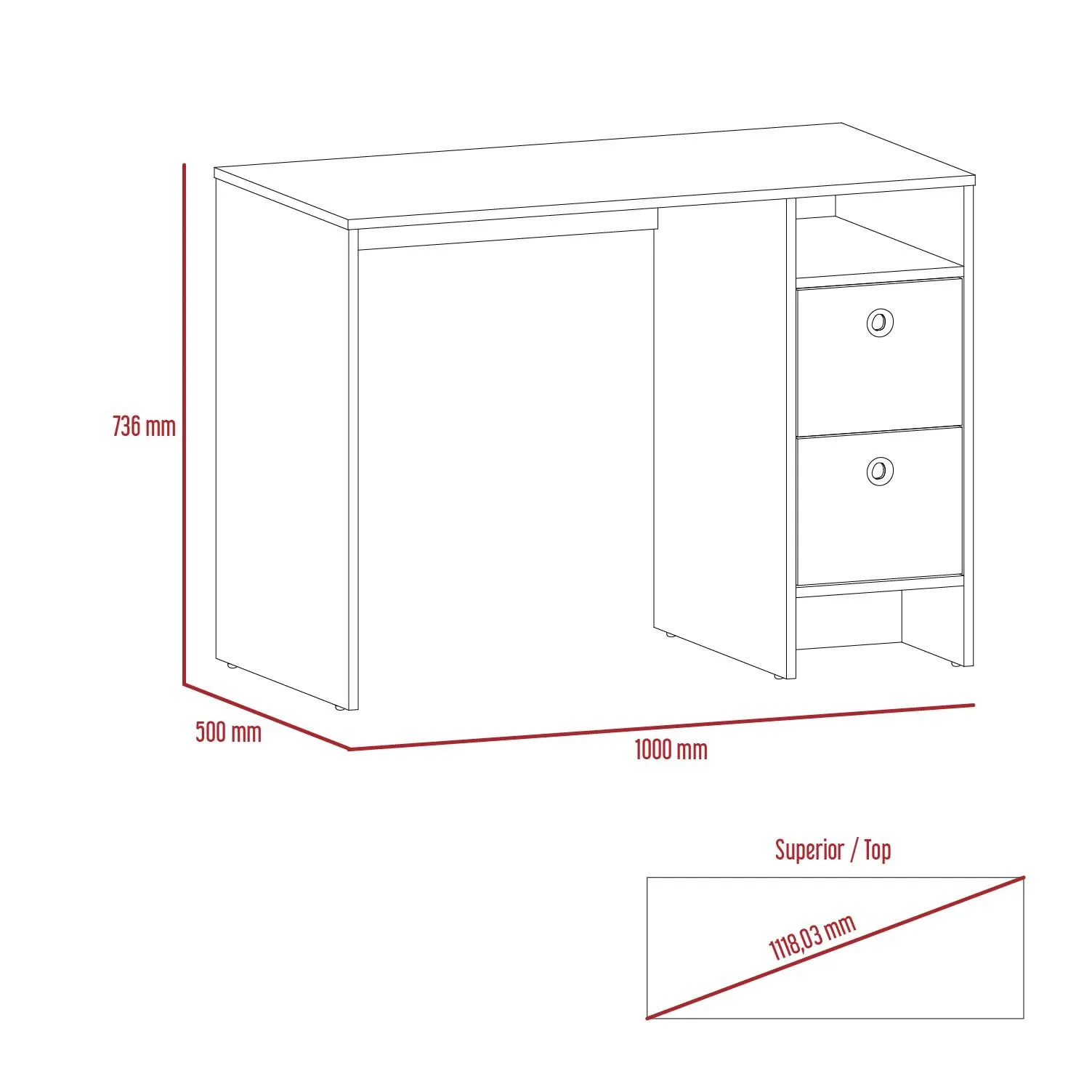 Core Products Core Vegas Oak and Grey 2 Drawer Desk