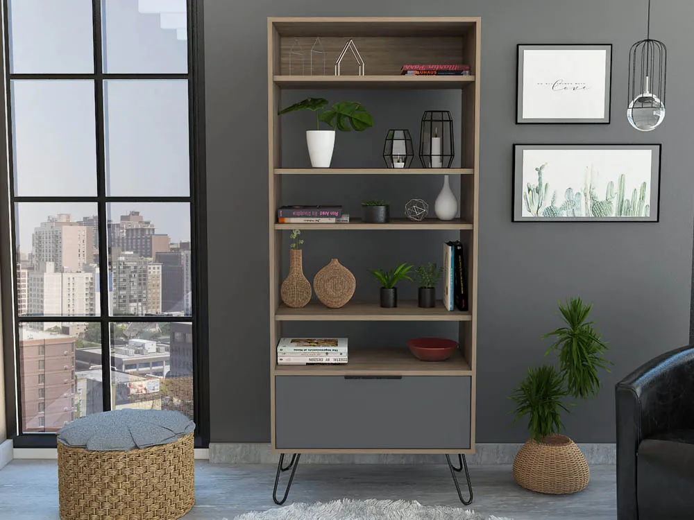 Core Products Core Vegas Oak and Grey 1 Door Display Bookcase