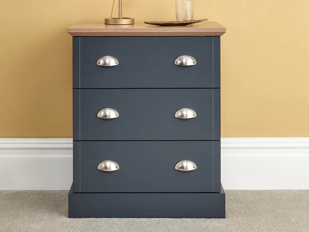 GFW GFW Kendal Slate Blue and Oak 3 Drawer Chest of Drawers