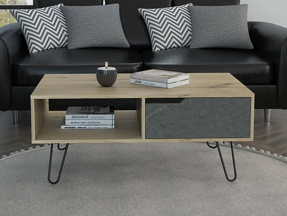 Core Products Core Manhattan Pine and Stone Effect 1 Drawer Coffee Table