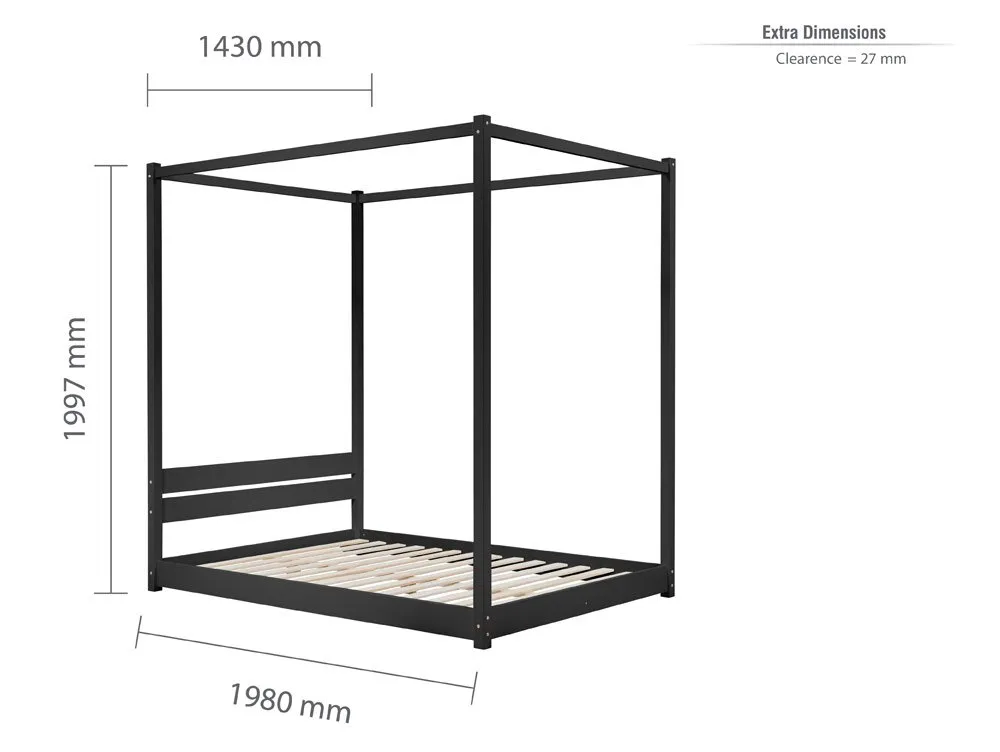 Birlea Furniture & Beds Birlea Darwin 4ft6 Double Black 4 Poster Wooden Bed Frame