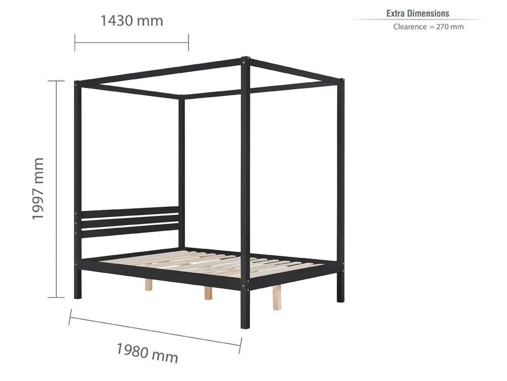 Birlea Furniture & Beds Birlea Mercia 4ft6 Double Black Four Poster Wooden Bed Frame