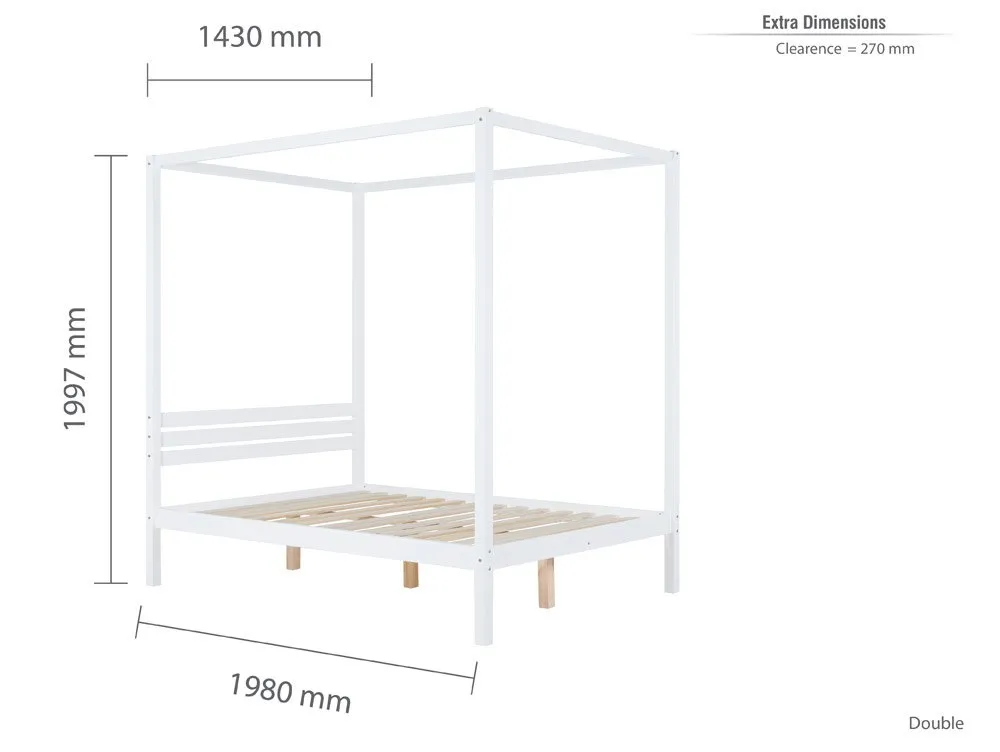 Birlea Furniture & Beds Birlea Mercia 4ft6 Double White Four Poster Wooden Bed Frame