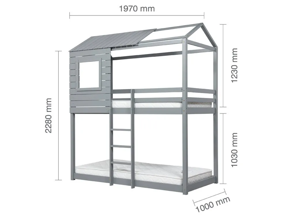 Birlea Furniture & Beds Birlea Adventure 3ft Grey Wooden Bunk Bed Frame