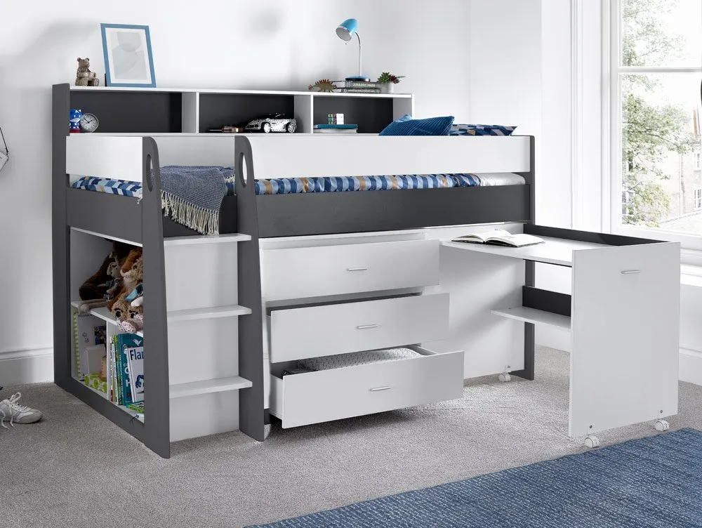 Bedmaster Bedmaster Ersa 3ft Single White and Grey Wooden Mid-Sleeper Bed Frame