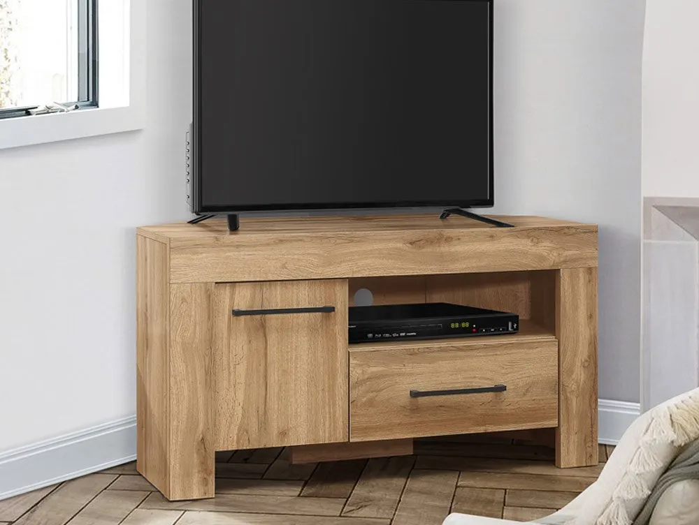 Birlea Furniture & Beds Birlea Compton Oak 1 Door 1 Drawer Corner TV Cabinet