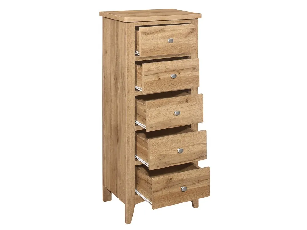 Birlea Furniture & Beds Birlea Hampstead Oak 5 Drawer Tall Narrow Chest of Drawers