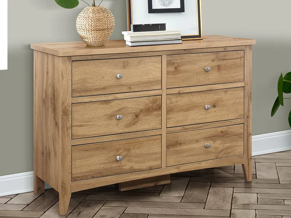 Birlea Furniture & Beds Birlea Hampstead Oak 3+3 Drawer Wide Chest of Drawers