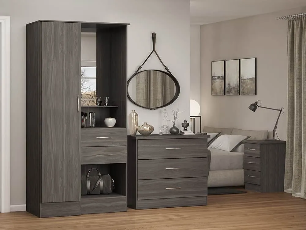 Seconique Seconique Nevada Black 1 Door 2 Drawer Mirrored Wardrobe