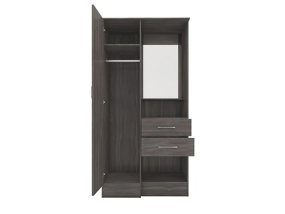 Seconique Seconique Nevada Black 1 Door 2 Drawer Mirrored Wardrobe