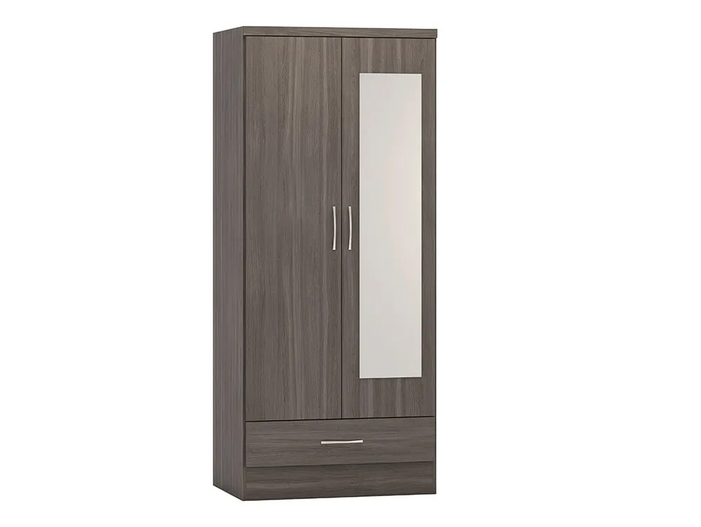 Seconique Seconique Nevada Black 2 Door 1 Drawer Mirrored Wardrobe