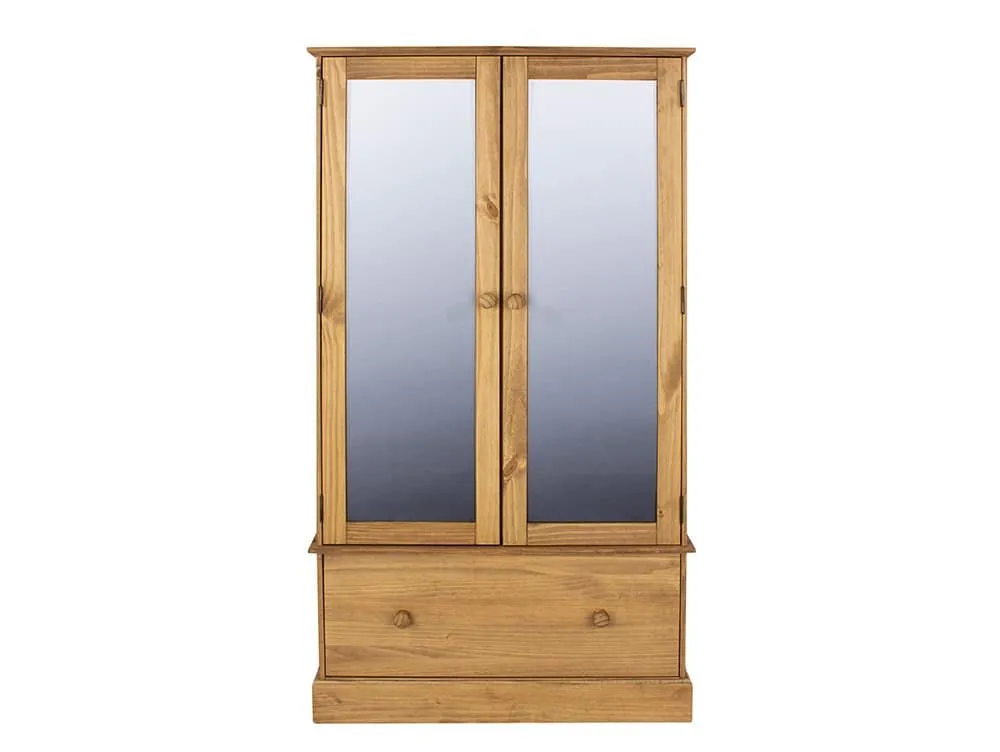 Core Products Core Cotswold 2 Door 1 Drawer Mirrored Pine Wooden Double Wardrobe