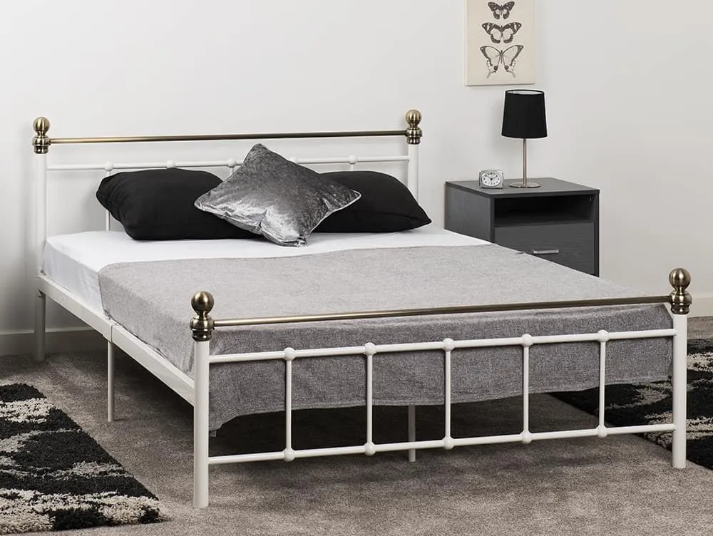 Seconique Seconique Marlborough 4ft6 Double White and Brass Metal Bed Frame