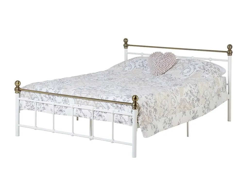 Seconique Seconique Marlborough 4ft6 Double White and Brass Metal Bed Frame