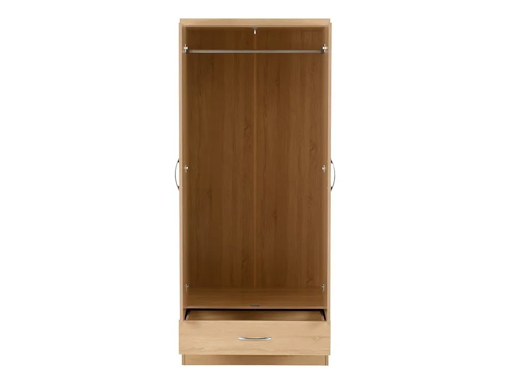 Seconique Seconique Nevada Sonoma Oak 2 Door 1 Drawer Mirrored Wardrobe