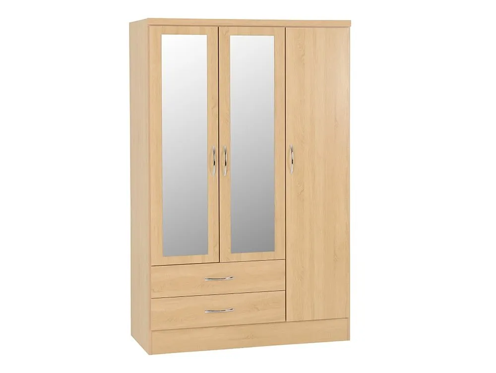 Seconique Seconique Nevada Sonoma Oak 3 Door 2 Drawer Mirrored Triple Wardrobe