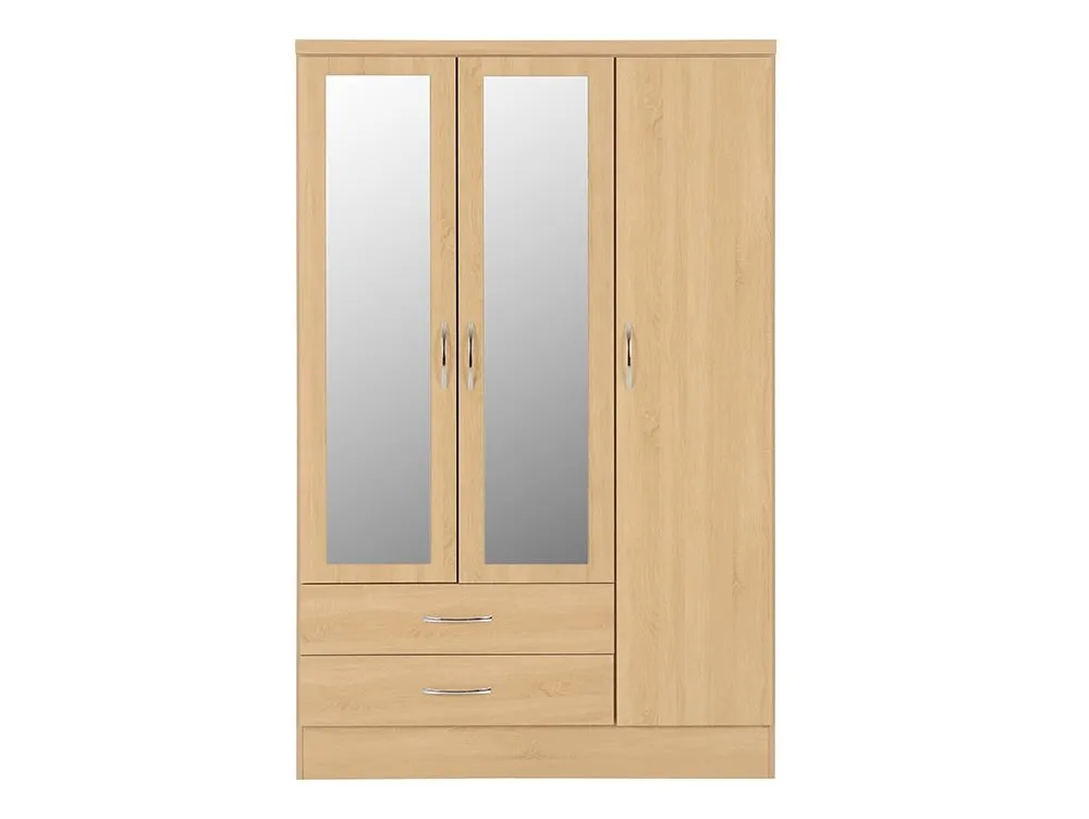 Seconique Seconique Nevada Sonoma Oak 3 Door 2 Drawer Mirrored Triple Wardrobe