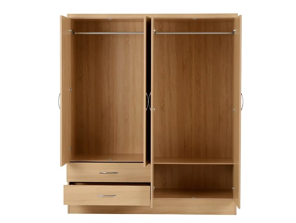 Seconique Seconique Nevada Sonoma Oak 4 Door 2 Drawer Mirrored Wardrobe