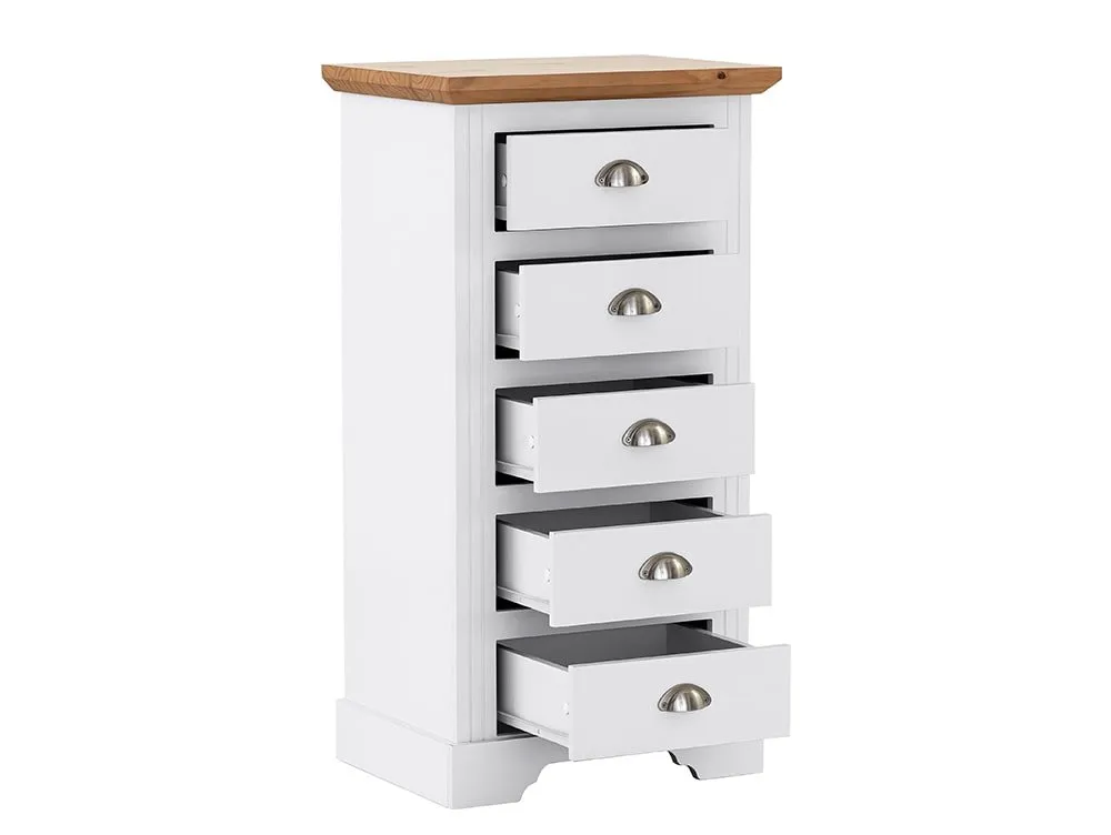 Seconique Seconique Toledo White and Oak 5 Drawer Tall Narrow Chest of Drawers