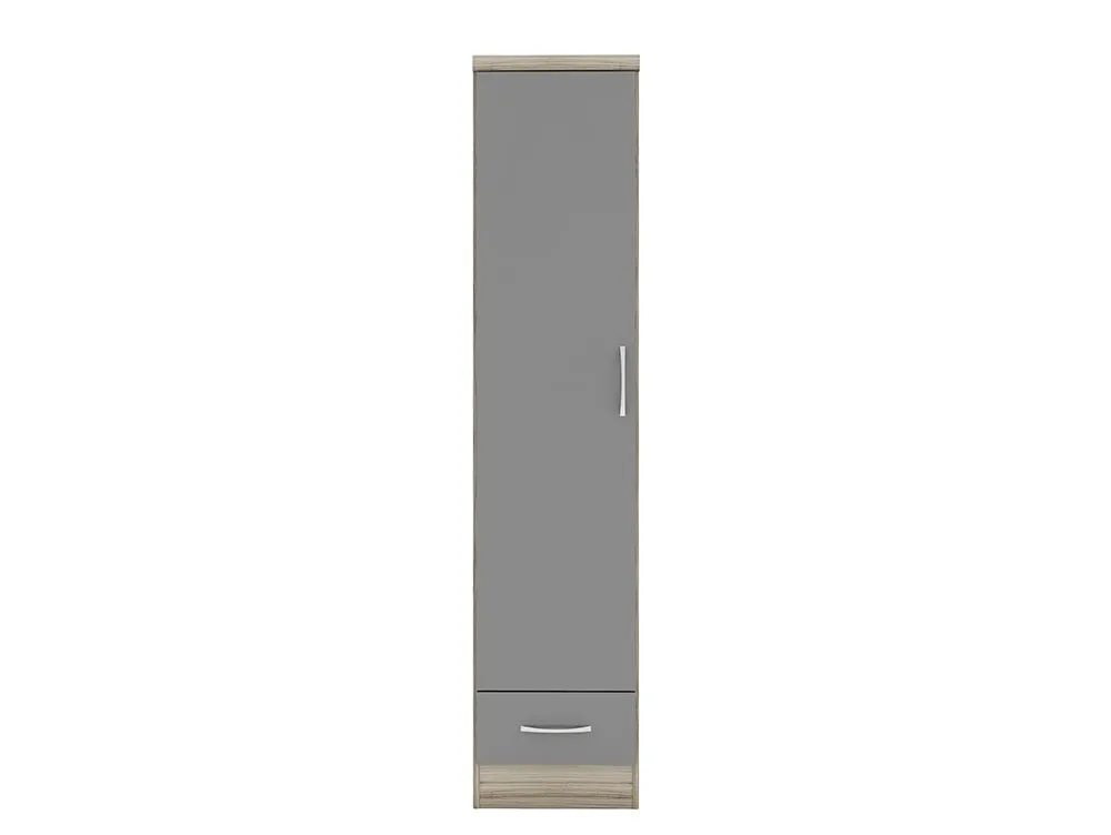 Seconique Seconique Nevada Grey Gloss and Oak 1 Door 1 Drawer Wardrobe