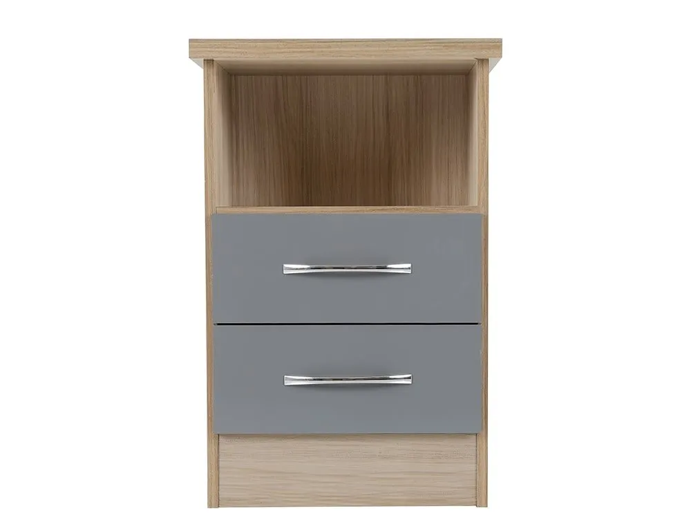 Seconique Seconique Nevada Grey Gloss and Oak 2 Drawer Bedside Table