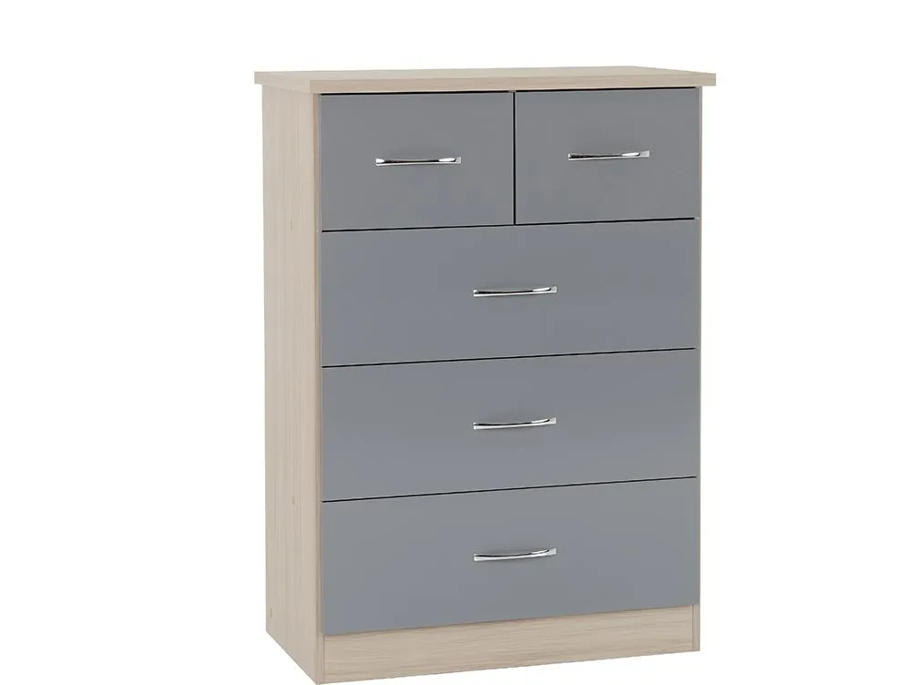 Seconique Seconique Nevada Grey Gloss and Oak 3+2 Drawer Chest of Drawers