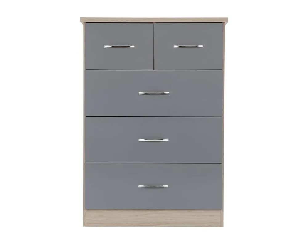 Seconique Seconique Nevada Grey Gloss and Oak 3+2 Drawer Chest of Drawers