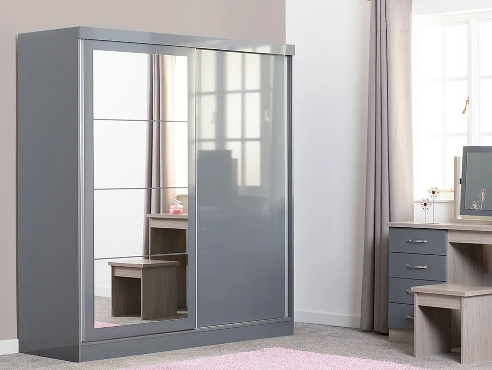 Seconique Seconique Nevada Grey High Gloss Sliding Mirrored Wardrobe