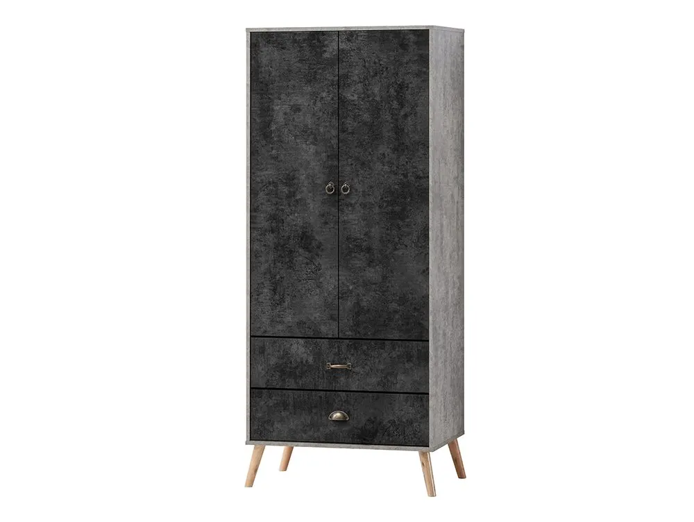 Seconique Seconique Nordic Concrete Effect 2 Door 2 Drawer Wardrobe