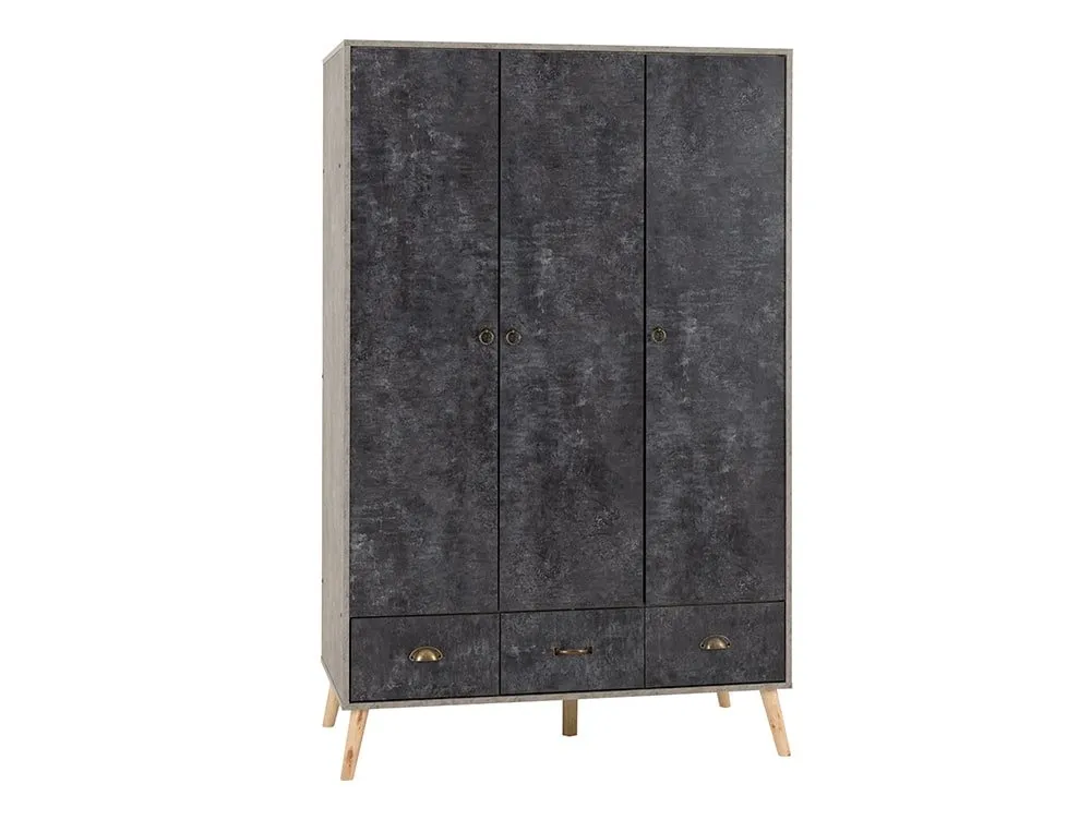 Seconique Seconique Nordic Concrete Effect 3 Door 3 Drawer Wardrobe