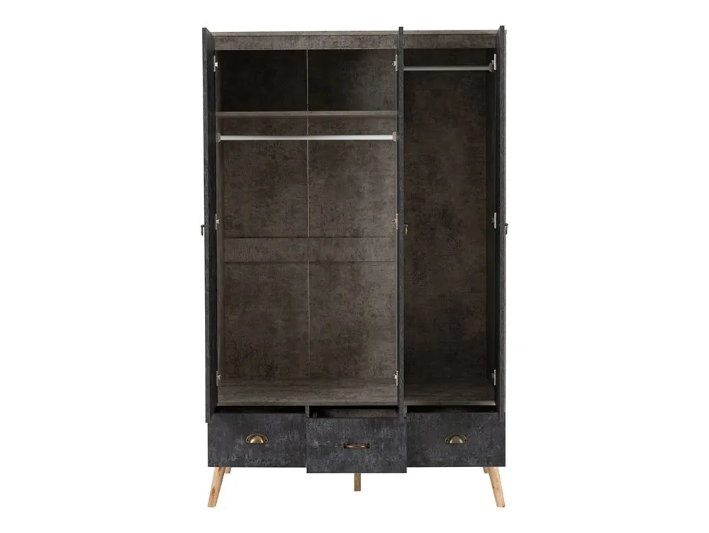 Seconique Seconique Nordic Concrete Effect 3 Door 3 Drawer Wardrobe