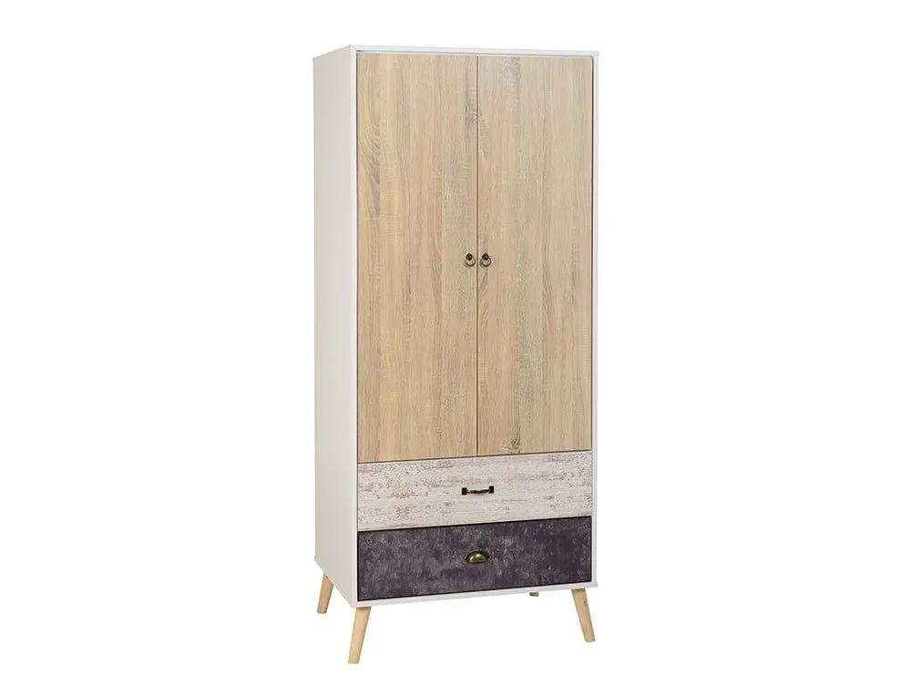 Seconique Seconique Nordic White and Oak 2 Door 2 Drawer Wardrobe