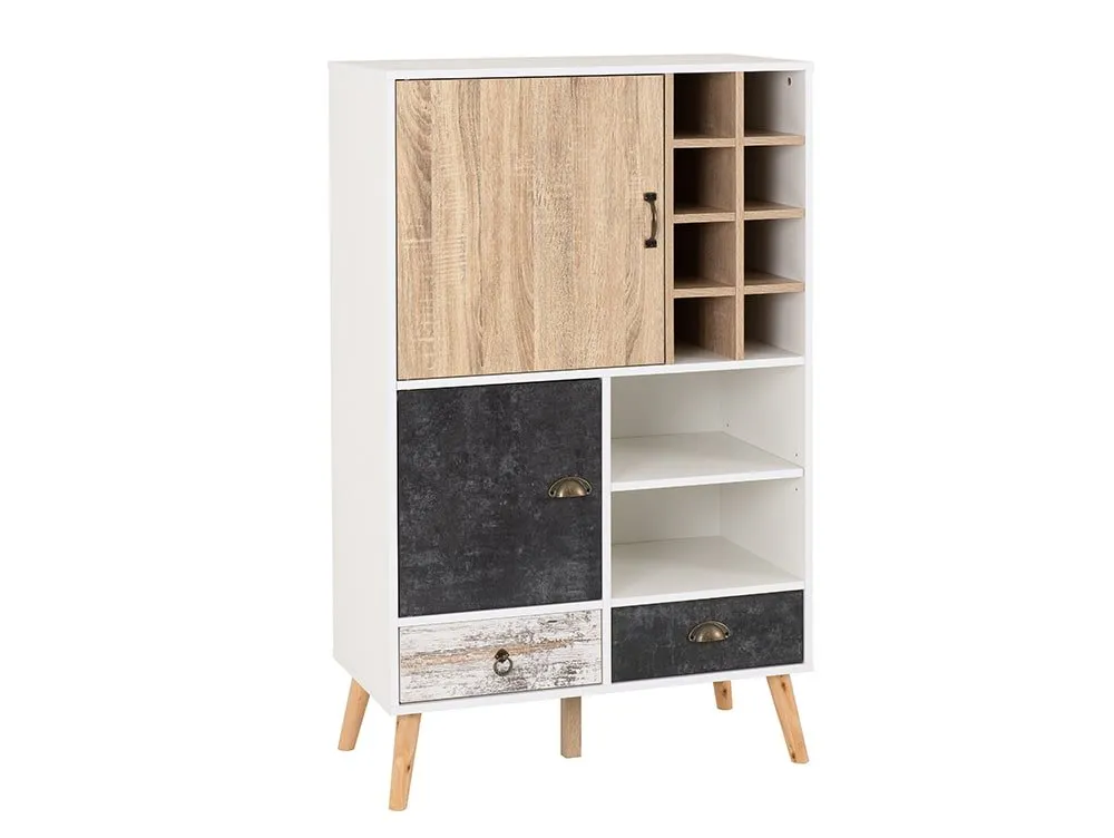 Seconique Seconique Nordic White and Oak 2 Door 2 Drawer Wine Cabinet