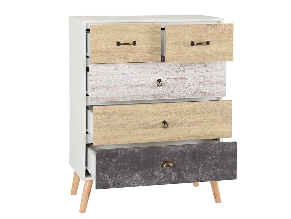 Seconique Seconique Nordic White and Oak 3+2 Drawer Chest of Drawers